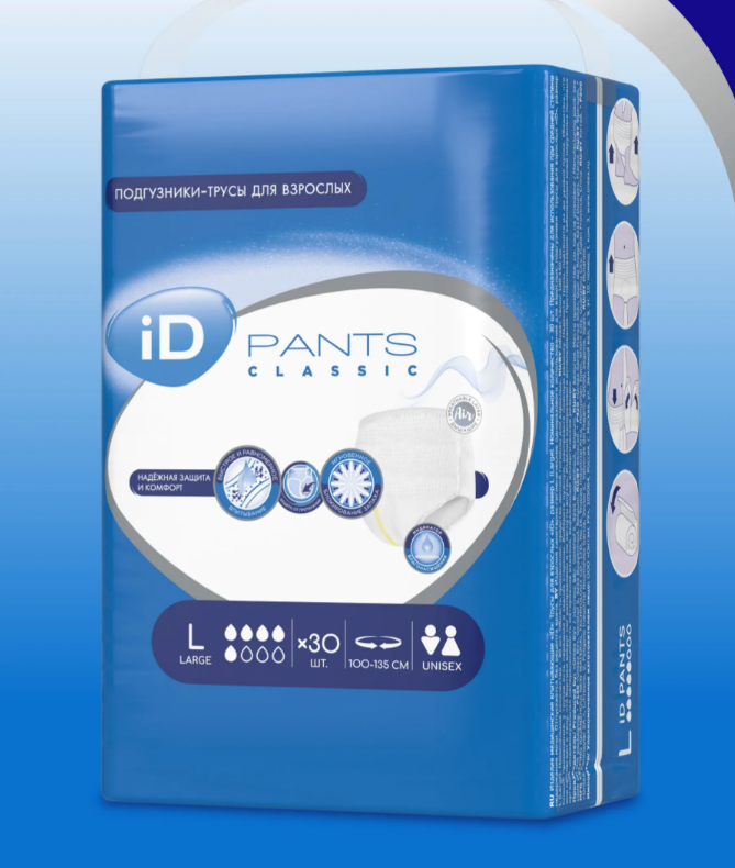 Подгузники-трусы iD PANTS CLASSIC, размер L, объем талии 100-135 см, 30 шт.