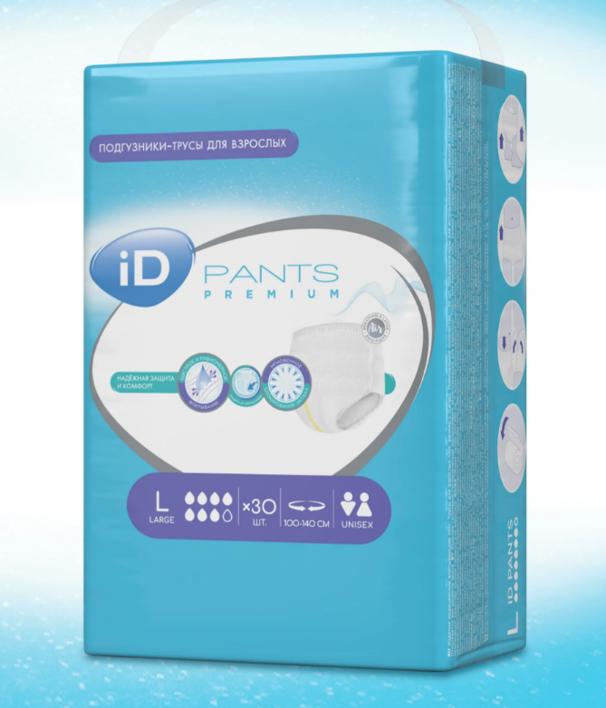 Подгузники-трусы iD PANTS PREMIUM, размер L, объем талии 100-140 см, 30 шт.