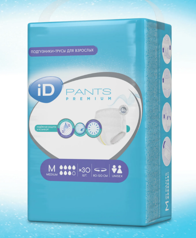 Подгузники-трусы iD PANTS PREMIUM, размер M, объем талии 80-120 см, 30 шт.